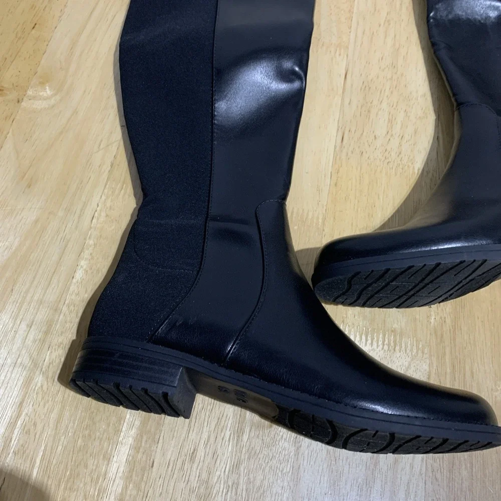 Unisa Women's Black Over-the-Knee Faux Leather Pull-On Riding Boots Size 6.5 M